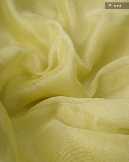 Tissue Linen Saree With Scallop Border With Pearl Work - P Green