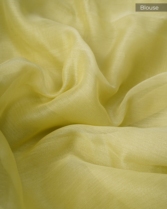 Tissue Linen Saree With Scallop Border With Pearl Work - P Green