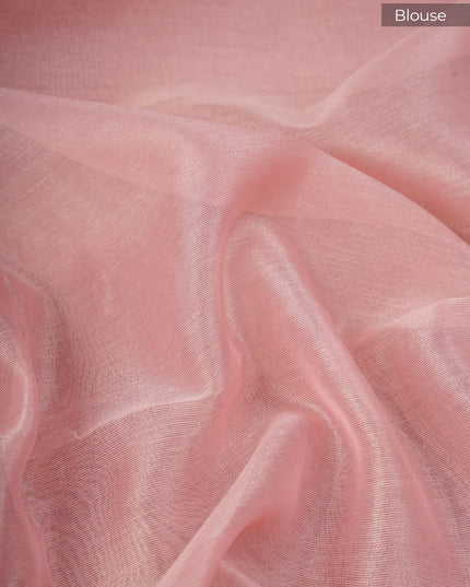 Tissue Lenin Saree with Thread Embroidery Work and Lace Border- Pink