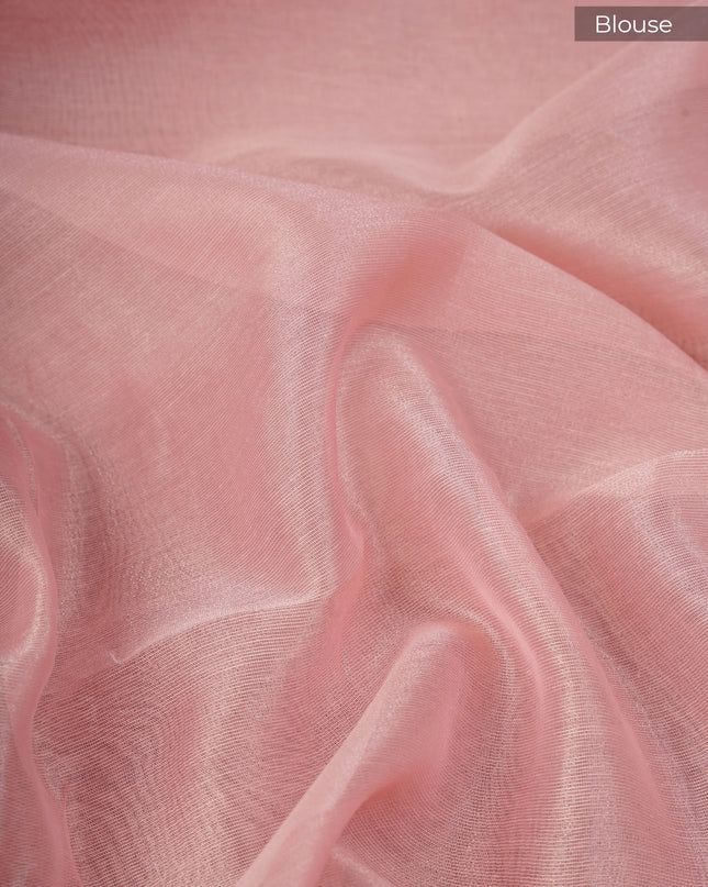 Tissue Lenin Saree with Thread Embroidery Work and Lace Border- Pink