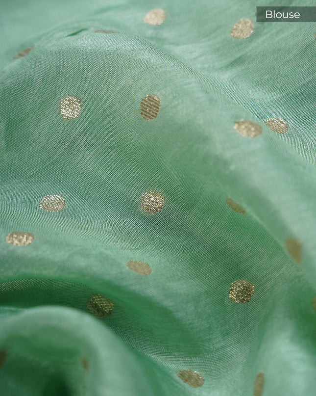 Russian Crape with Embroidery Buttis Banaras Border - Sea Green