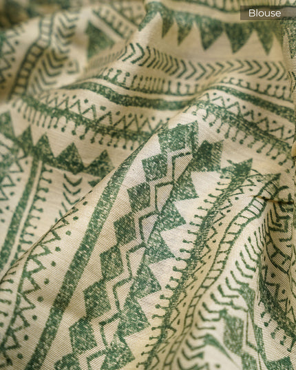 Muslin Silk Saree With Silver Zari Border - Green