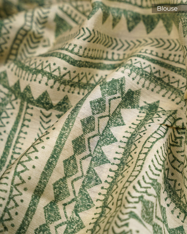 Muslin Silk Saree With Silver Zari Border - Green