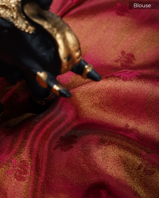 Banaras Silk Saree with Allover Meenakari Weaving and contact Border- Onion Pink