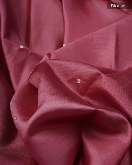 Kota Silk Saree with Thread Embroidery With Scallop Border - Cream & Peach