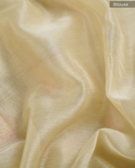 Tissue Lenin Saree with Thread Embroidery Work and Lace border- Beige