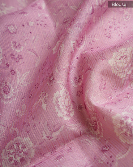 Silk Kota Saree with Mirror Work Applique Work with  Silver Border- Cream Onion Pink
