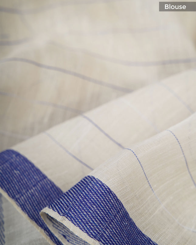 Mul cotton saree with allover check weaving and contrast border - White