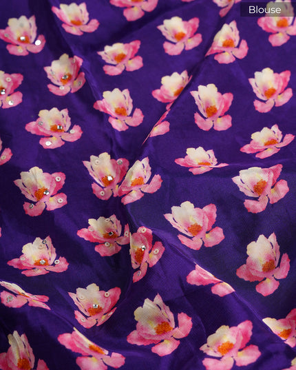 Crepe Saree With Floral Print Scallop Border Kardana Sequence Work - Lavender