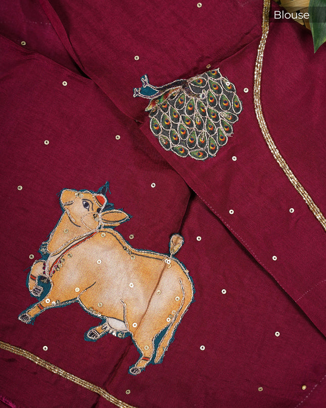 Banaras Silk With Applique And Scallop Border With Kardana Work -  Grey