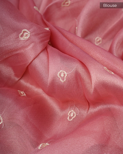 Tissue Georgette With thread Embroidery Work And Border - Pink