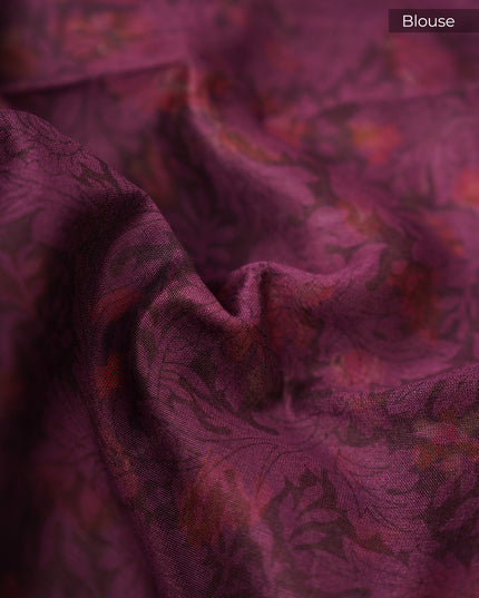 Chanderi Silk Digital Print Antique Zari Border - Wine
