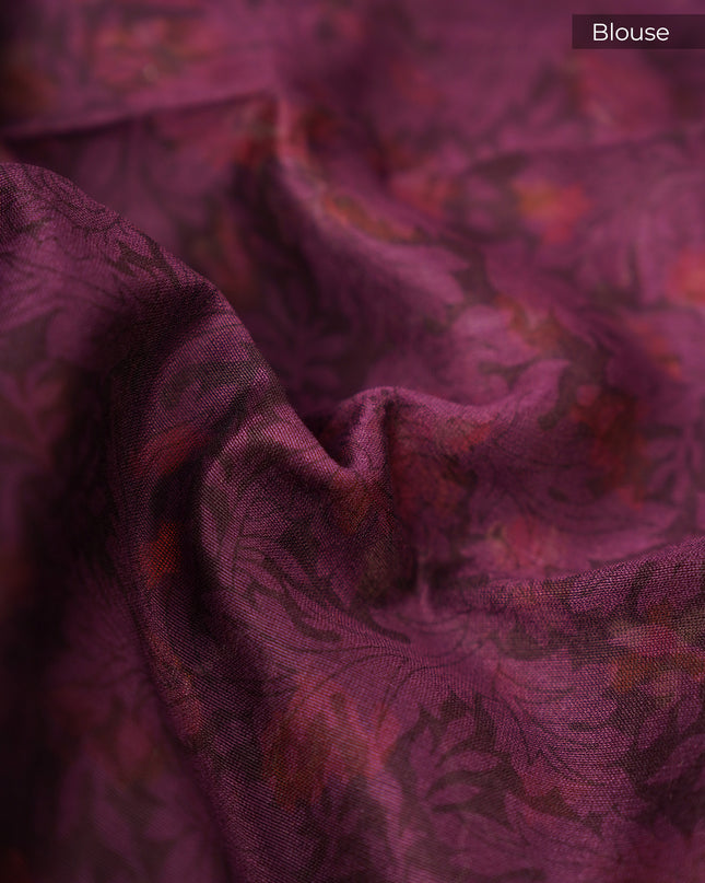 Chanderi Silk Digital Print Antique Zari Border - Wine