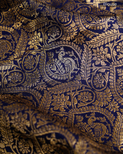 Banarasi Silk Saree With Allover Meenakari With Ari Work - Navy Blue