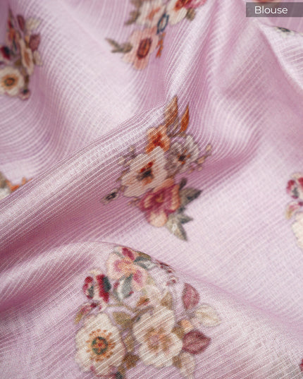 Kota cotton Saree with Floral Print - Baby Pink