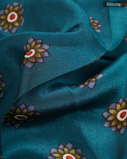 Binny crepe saree peacock design with golden border - Rust