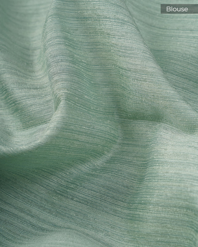 Jute Linen Saree With Thread Embroidery Butties & Satin Border - Sage Green