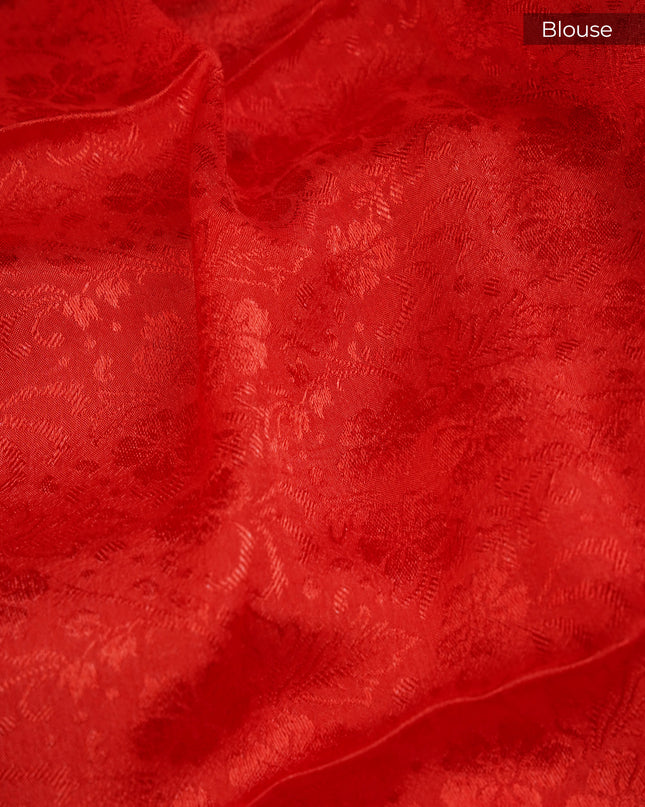 Binny Crepe Floral Print with Golden Zari Border- Red