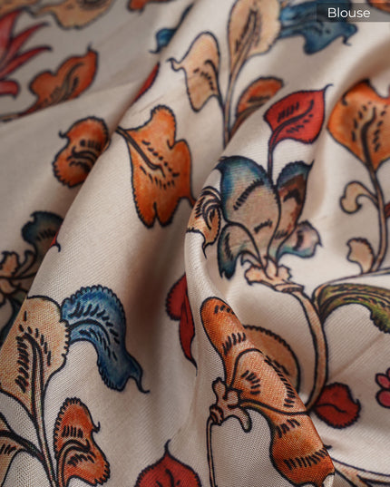 Semi Tusser Saree With Contrast Border - Peach