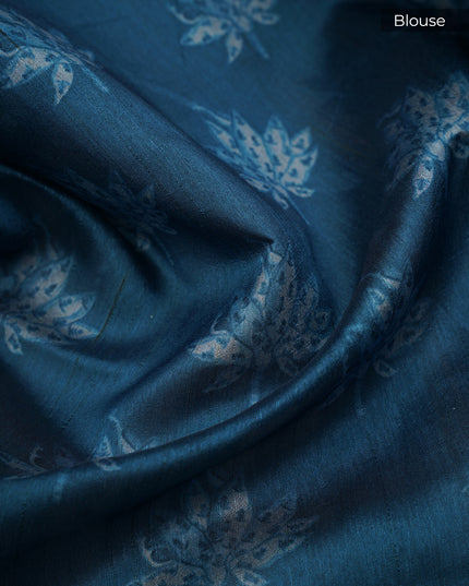 Tusser Silk Allover Mirror With Ari Work - Peacock Blue