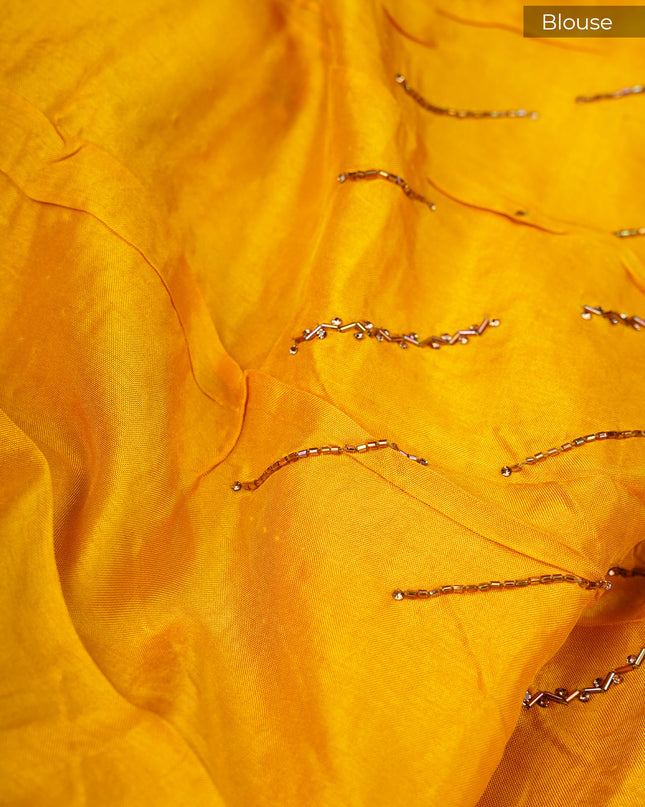 Crepe Saree With Floral Print Scallop Border Kardhana Sequence Work - Yellow