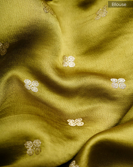 Tissue Banarasi Silk Saree with Gold Zari Butties and Meenakshi Border- Mehandi