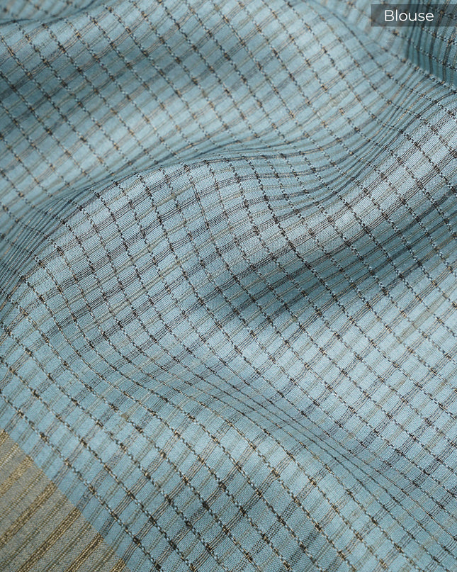 Tusser saree weaving checks floral print with golden border - Onion Pink