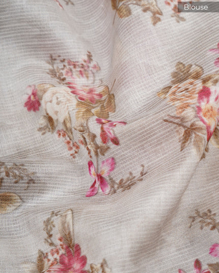 Kota cotton Saree with Floral Print - Tan