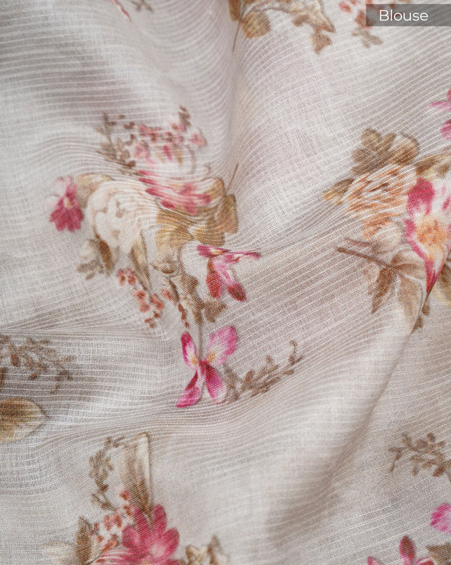 Kota cotton Saree with Floral Print - Tan