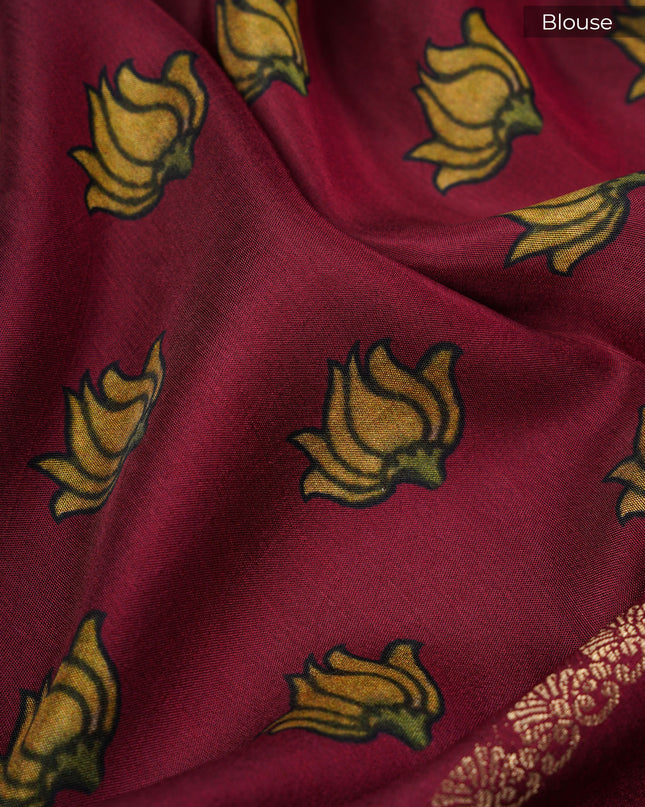 Binny Crepe Saree Floral Print With contrast Border - Cream