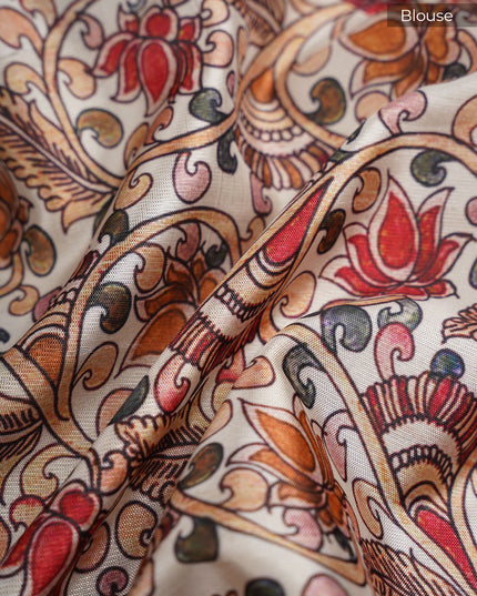 Semi Tusser Saree With Contrast Border - Sea Blue