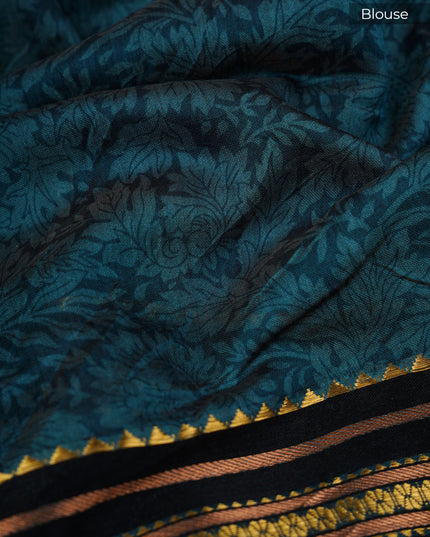 Managalagiri Silk Saree with Floral Print and Silk Saree- Sea Blue