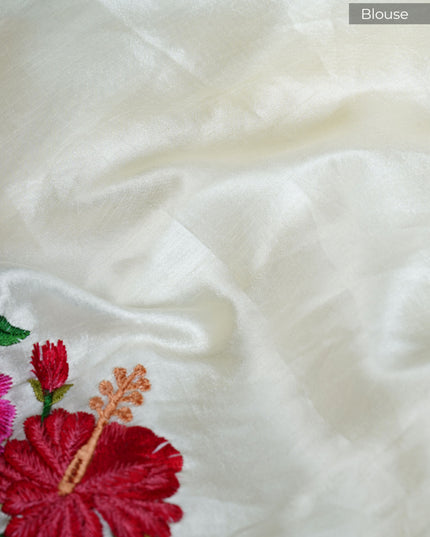 Dupion Silk Saree With Thread Work and Cut Work Border - White