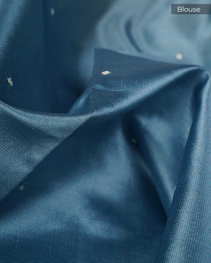 Kota Silk Saree with Thread Embroidery With Scallop Border - Cream & Teal