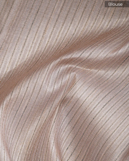 Tusser Silk Saree with Floral Print Border-  Light Blue