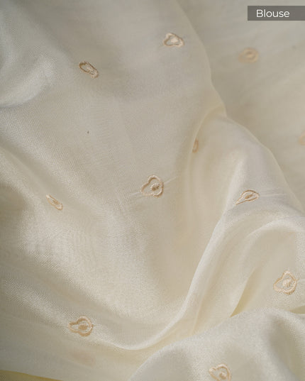 Tissue Georgette With thread Embroidery Work And Border - White