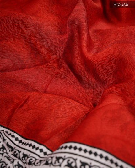 Muslin Silk Saree With Golden Zari Border With Blac & White Block Printed Pallu - Maroon