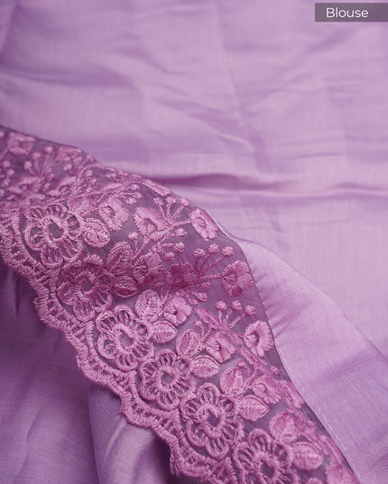 Mul Chanderi saree with Mirror work and lace Border - Lavender