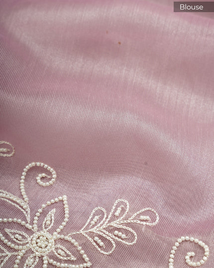 Tissue Lenin Saree and Scallop Border and Pearl Work- Lavender