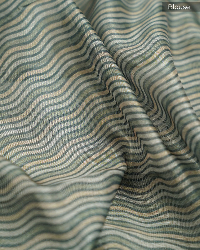 Tissue Lenin Saree with Floral Print and Kardhana Work and Lace Border- Pista Green