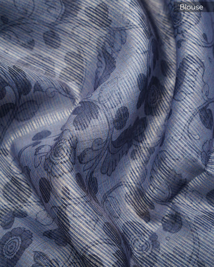 Tissue Kota Silk with Gold Butties and Contrast Floral Print Border- Grey