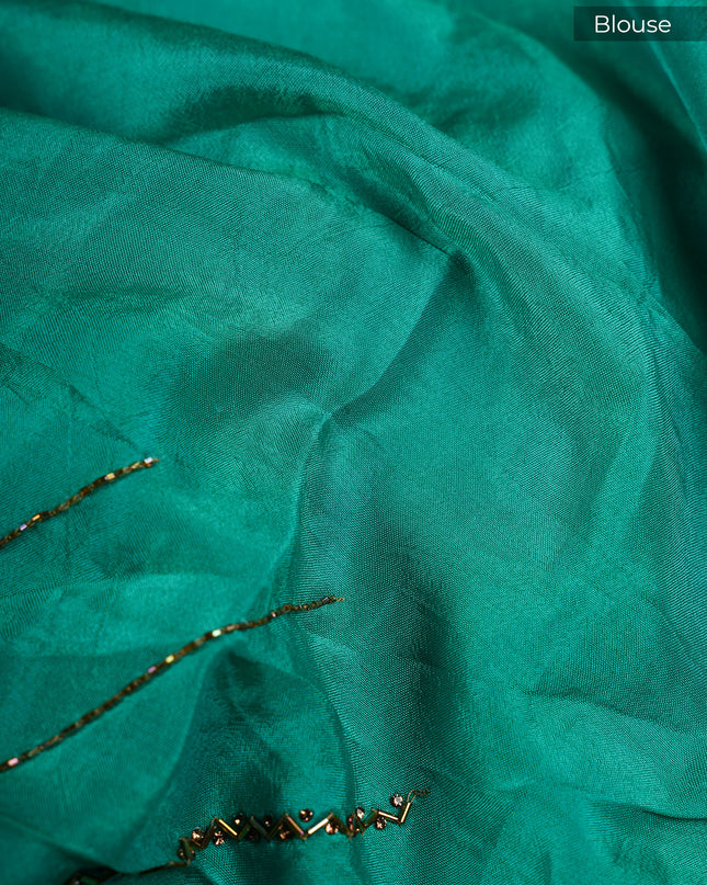 Crepe Saree With Floral Print Scallop Border Kardhana Sequence Work - Sea Green