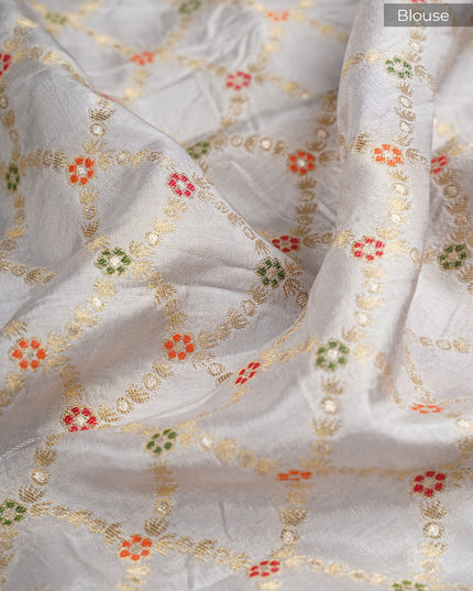 Kora Organza Thread Work With Contrast Border - Ash