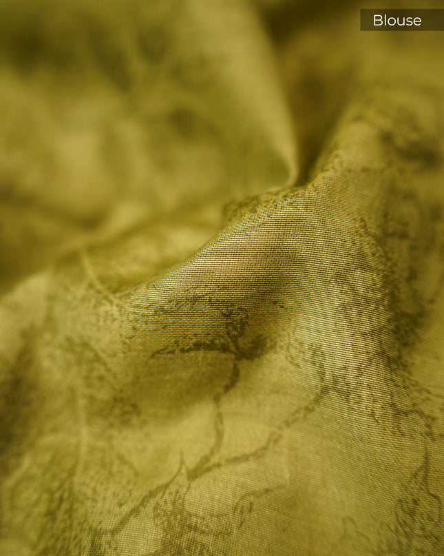 Mangalagiri Silk With Floral Print Contrast Border - Green