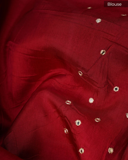 Crepe Tissue Saree With Kalamkari Pallu Mirror Work & Scallop Border - Beige