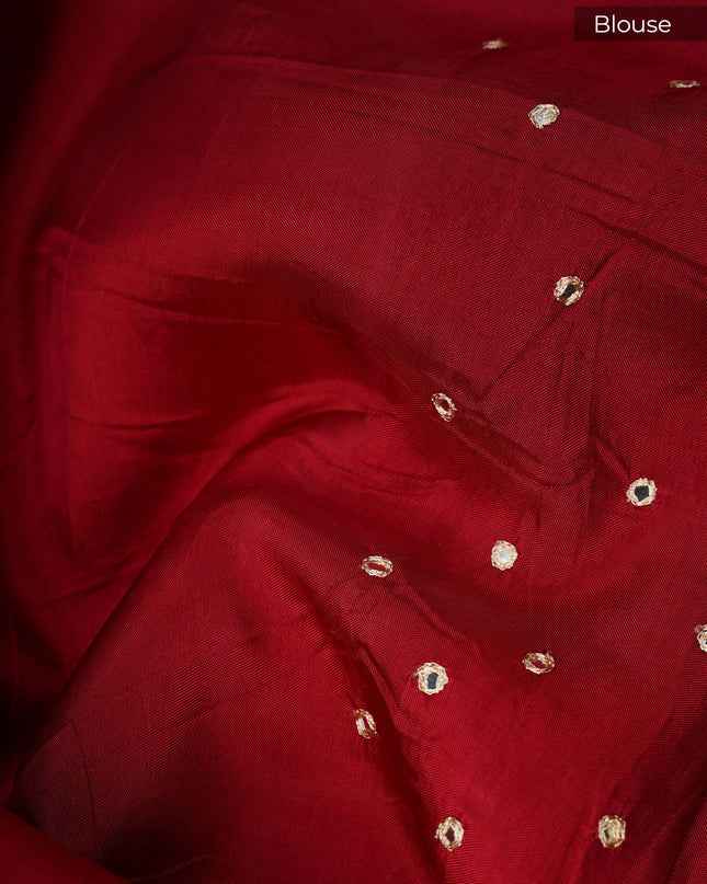 Crepe Tissue Saree With Kalamkari Pallu Mirror Work & Scallop Border - Beige