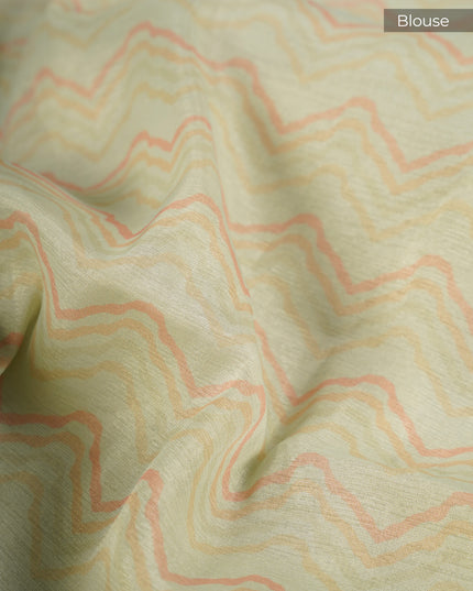 Semi Tusser Digital Print Sequence Pearl & Knot Hand Work - Pista Green