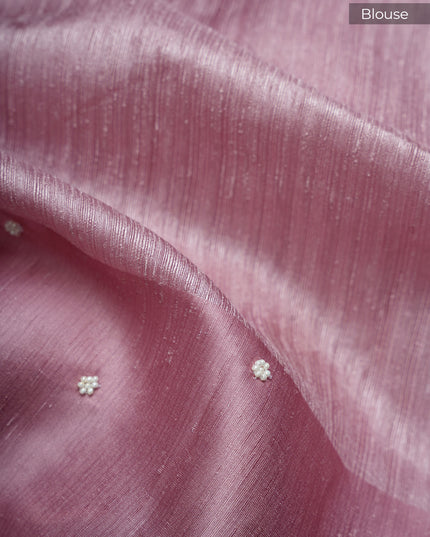 Jute Tusser Silk Saree with Satin Border and Pearl Work Butties- Lavender
