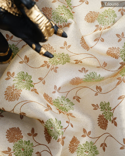 Tissue Georgette saree with print butties and scallop border - Tan