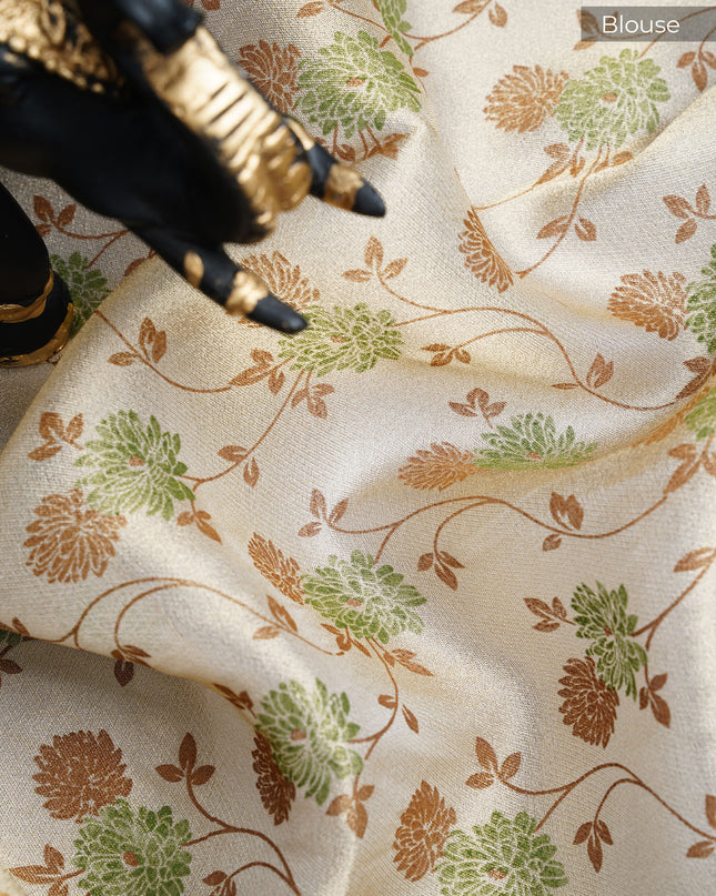 Tissue Georgette saree with print butties and scallop border - Tan